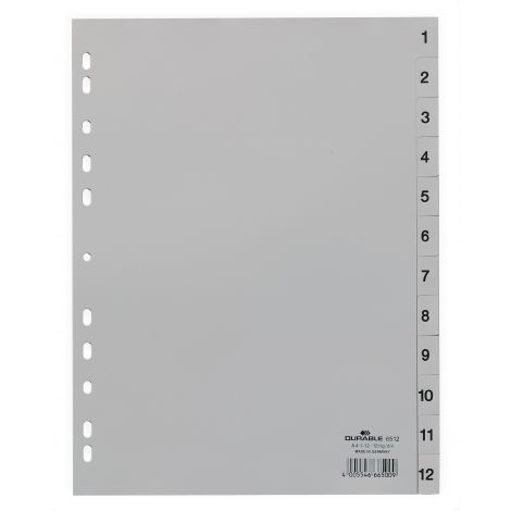 Przekładki Durable A4 PP Szare 1-12